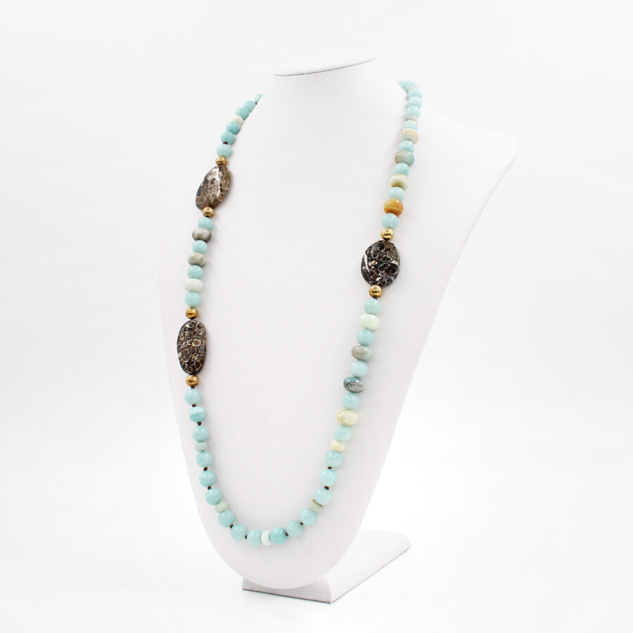 Collana amazzonite, turitella e chiusura in argento 925‰ - immagine 2