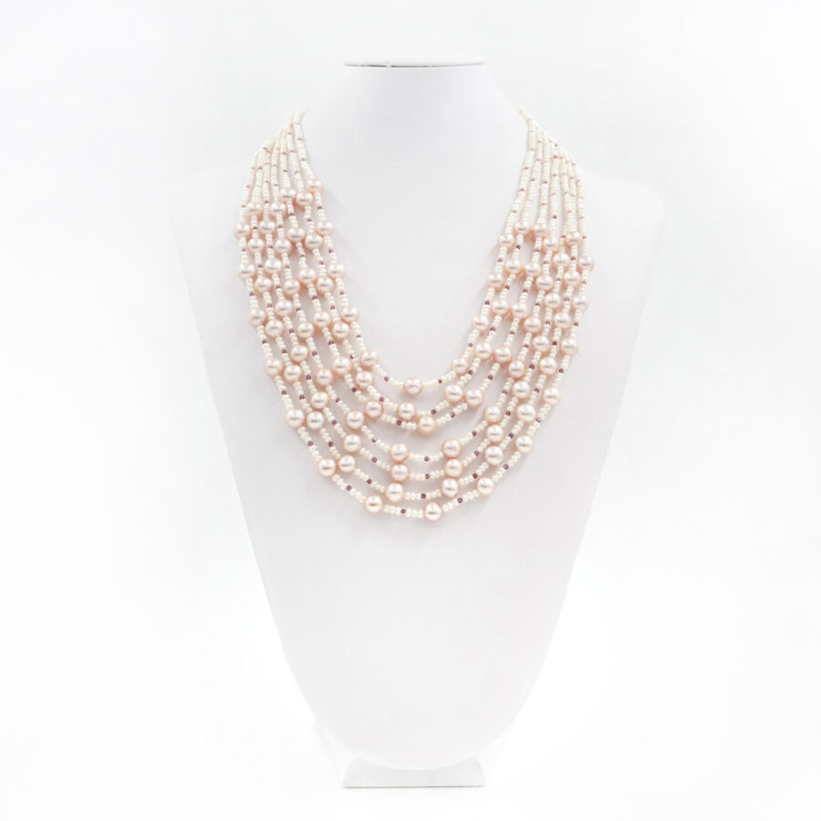 Collana Multifilo con microperle, granato e chiusura in argento 925‰ - Rosato - immagine 2