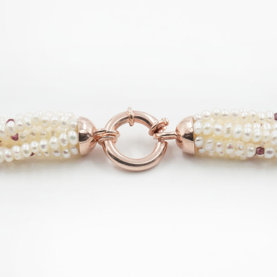 Collana Multifilo con microperle, granato e chiusura in argento 925‰ - Rosato - immagine 3