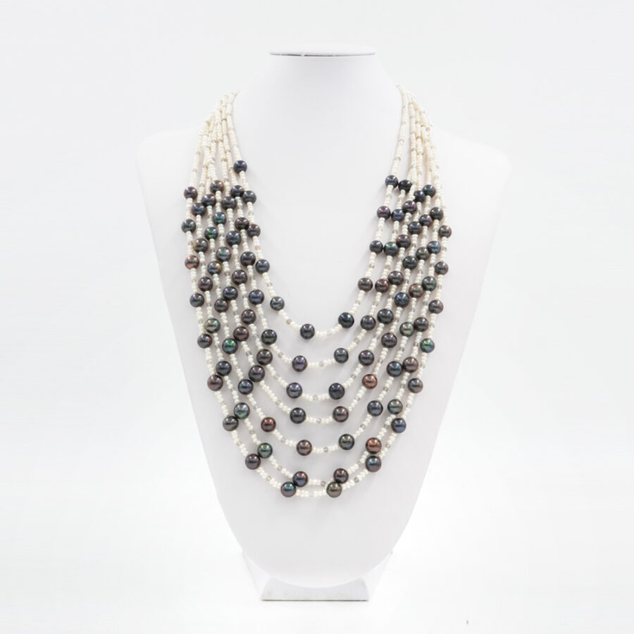 Collana Multifilo con microperle, labradorite e chiusura in argento 925‰ - Rodiato - immagine 2
