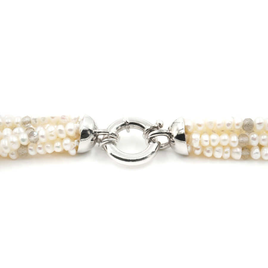 Collana Multifilo con microperle, labradorite e chiusura in argento 925‰ - Rodiato - immagine 3
