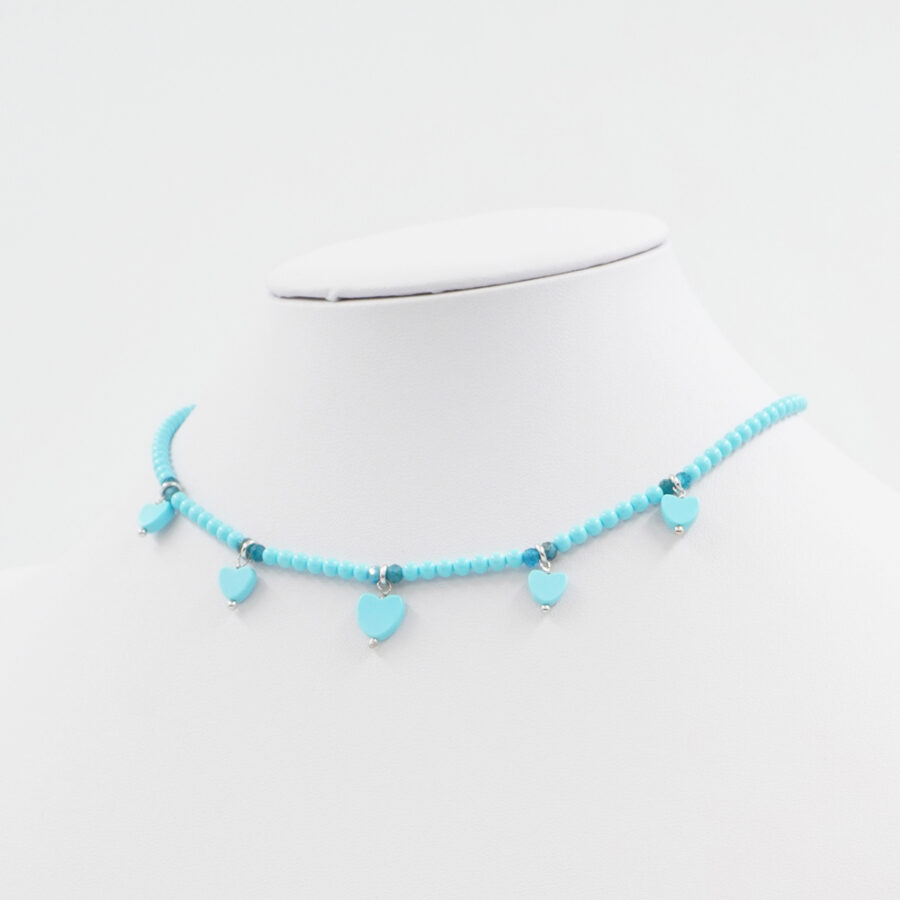Collana con pasta di turchese, apatite e chiusura in argento 925‰ - Rodiato