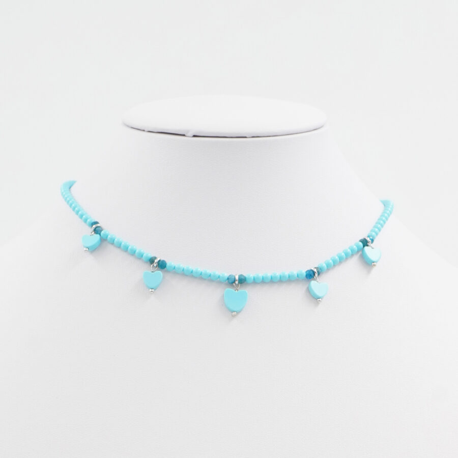 Collana con pasta di turchese, apatite e chiusura in argento 925‰ - Rodiato - immagine 2