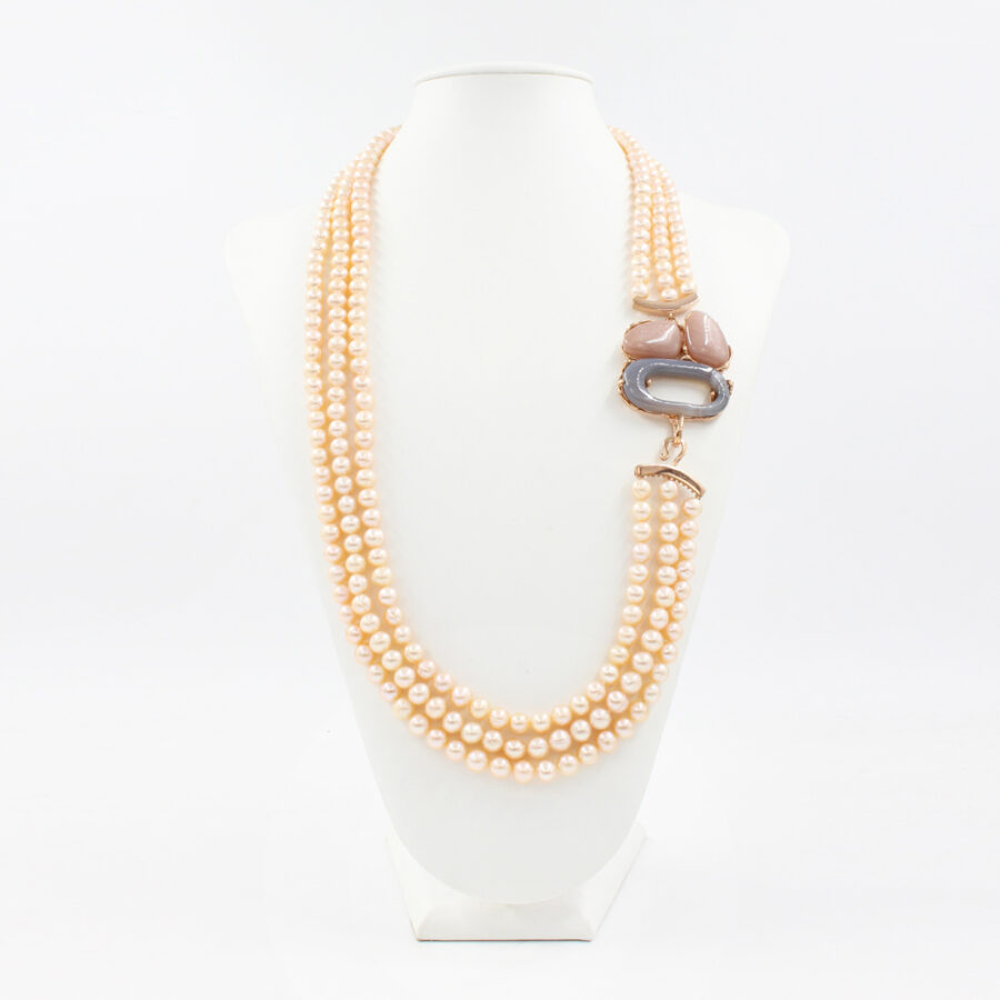 Collana Multifilo con perle e elementi di agata botswana e pietra di luna in chiusura in argento 925‰ - immagine 2