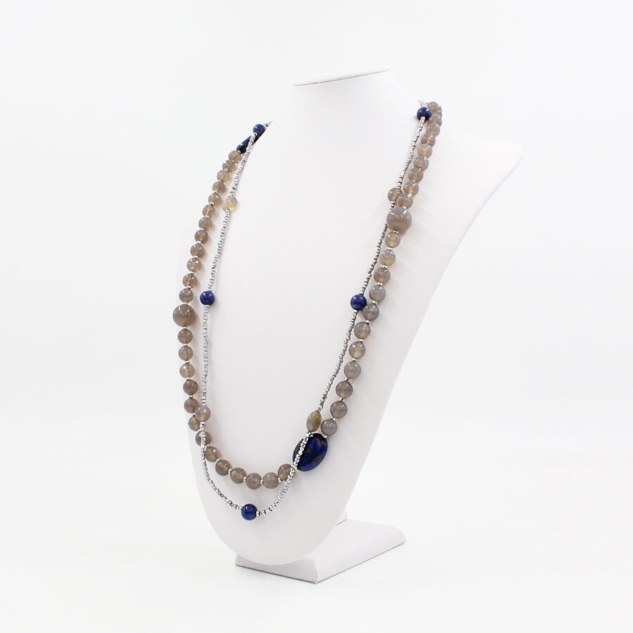 Collana Multifilo con agata grigia, lapis ed ematite