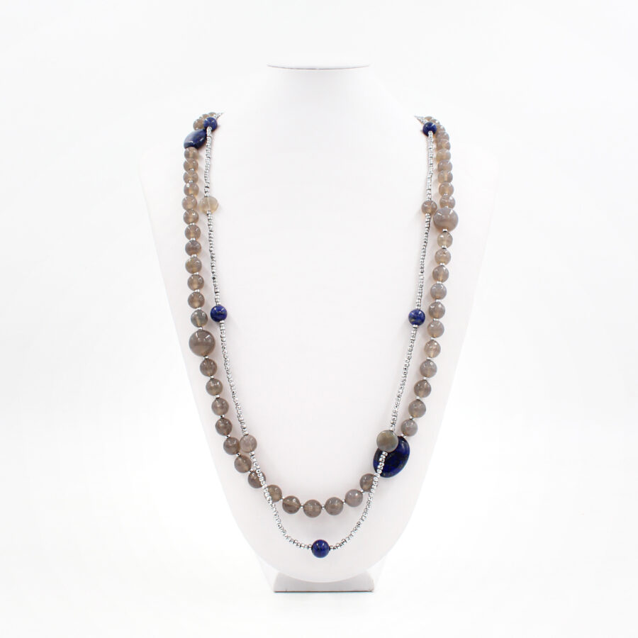 Collana Multifilo con agata grigia, lapis ed ematite - immagine 2