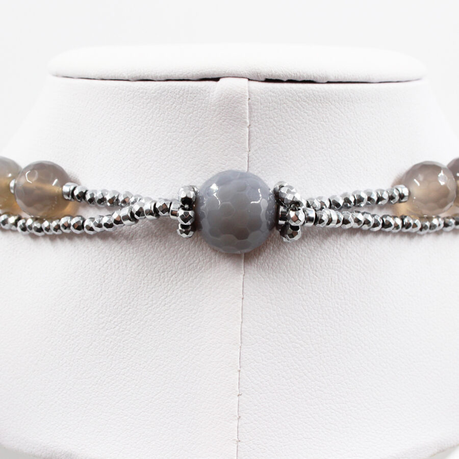 Collana Multifilo con agata grigia, lapis ed ematite - immagine 3