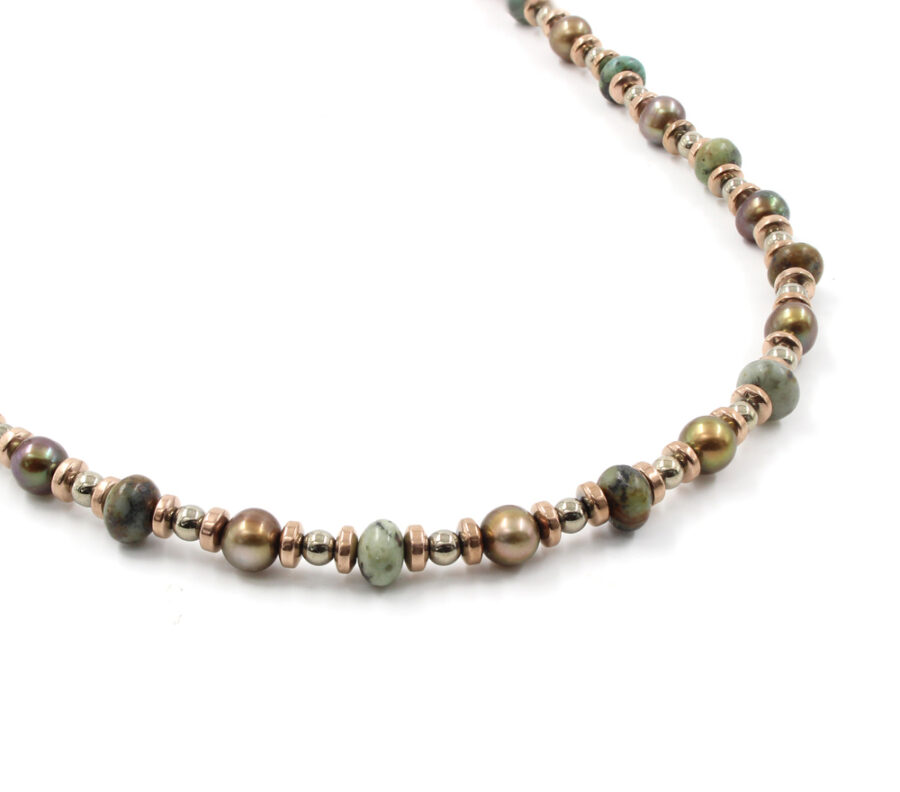 Collana con ematite con perle, diaspro turchese africano e chiusura in argento 925‰