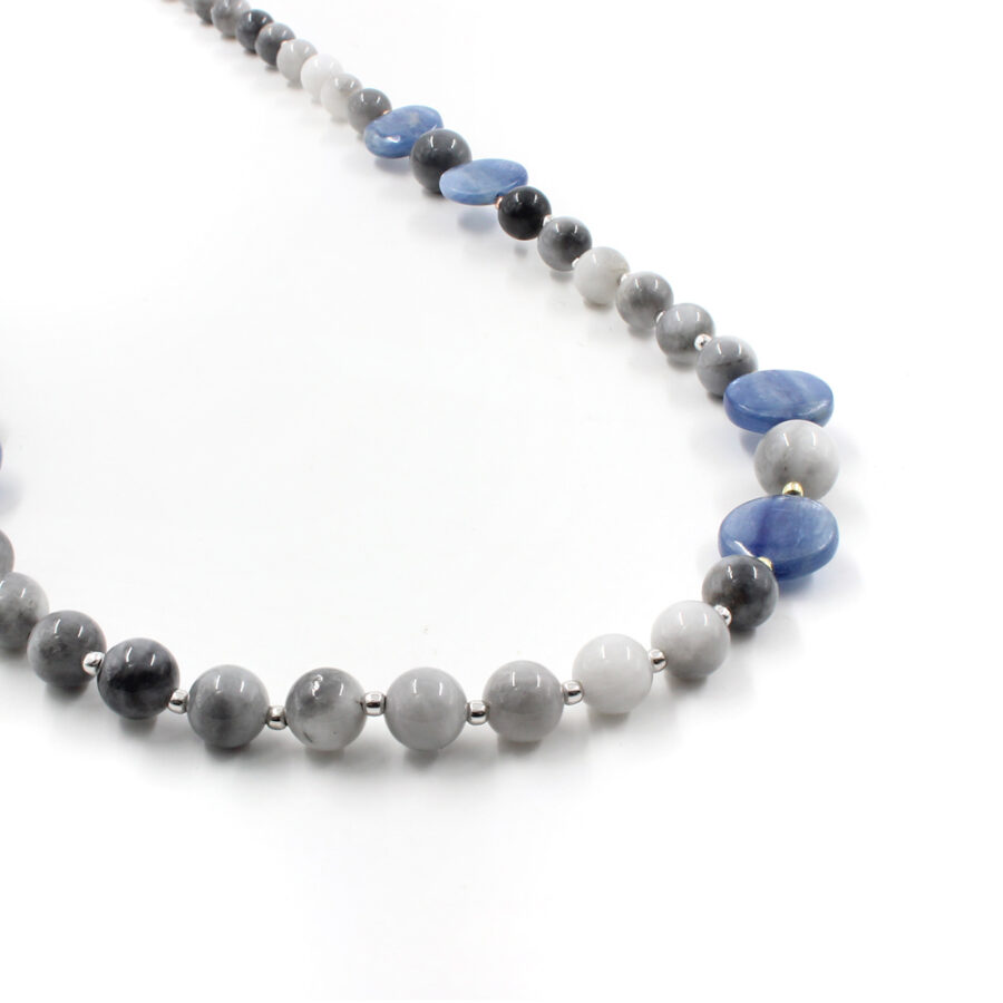 Collana con occhio d'aquila, cianite e chiusura in argento 925‰ - Rodiato