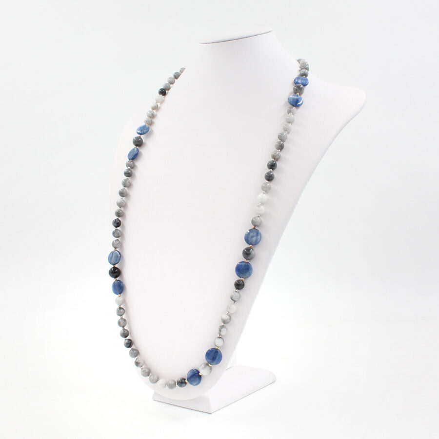 Collana con occhio d'aquila, cianite e chiusura in argento 925‰ - Rodiato - immagine 2