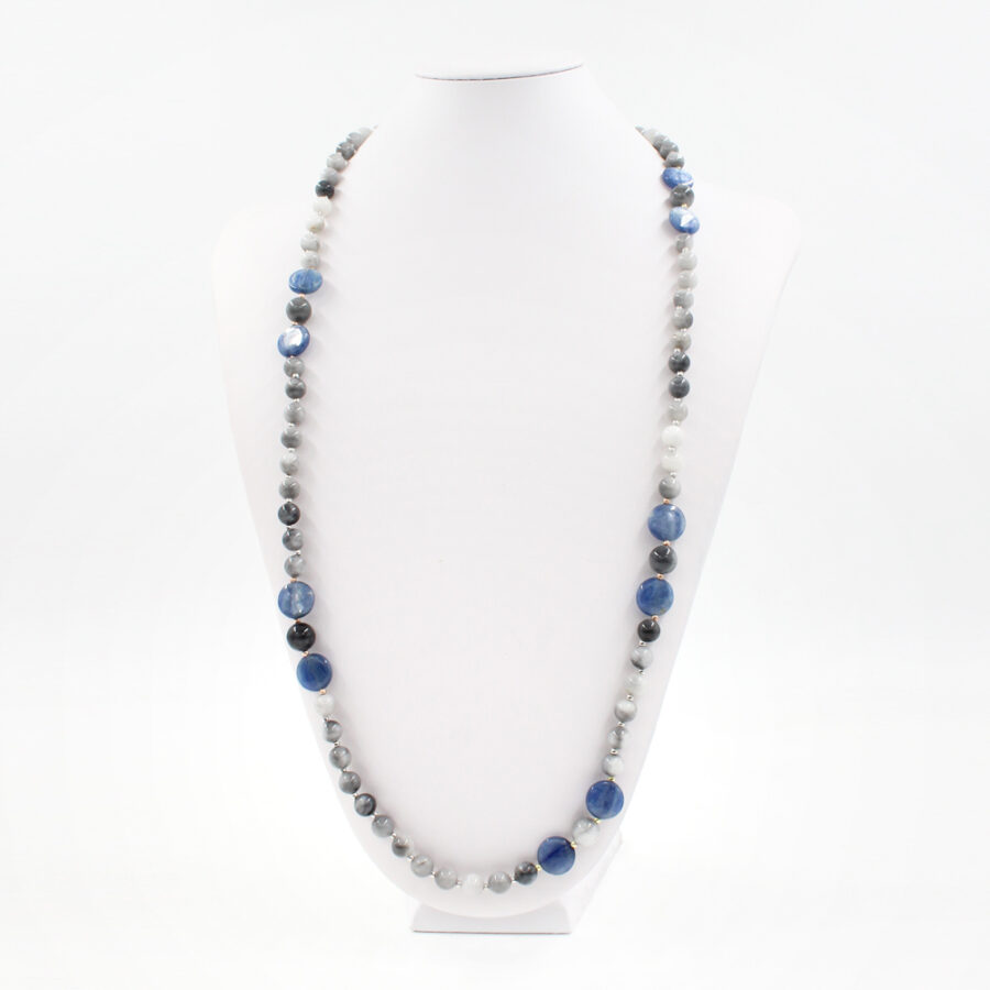Collana con occhio d'aquila, cianite e chiusura in argento 925‰ - Rodiato - immagine 3