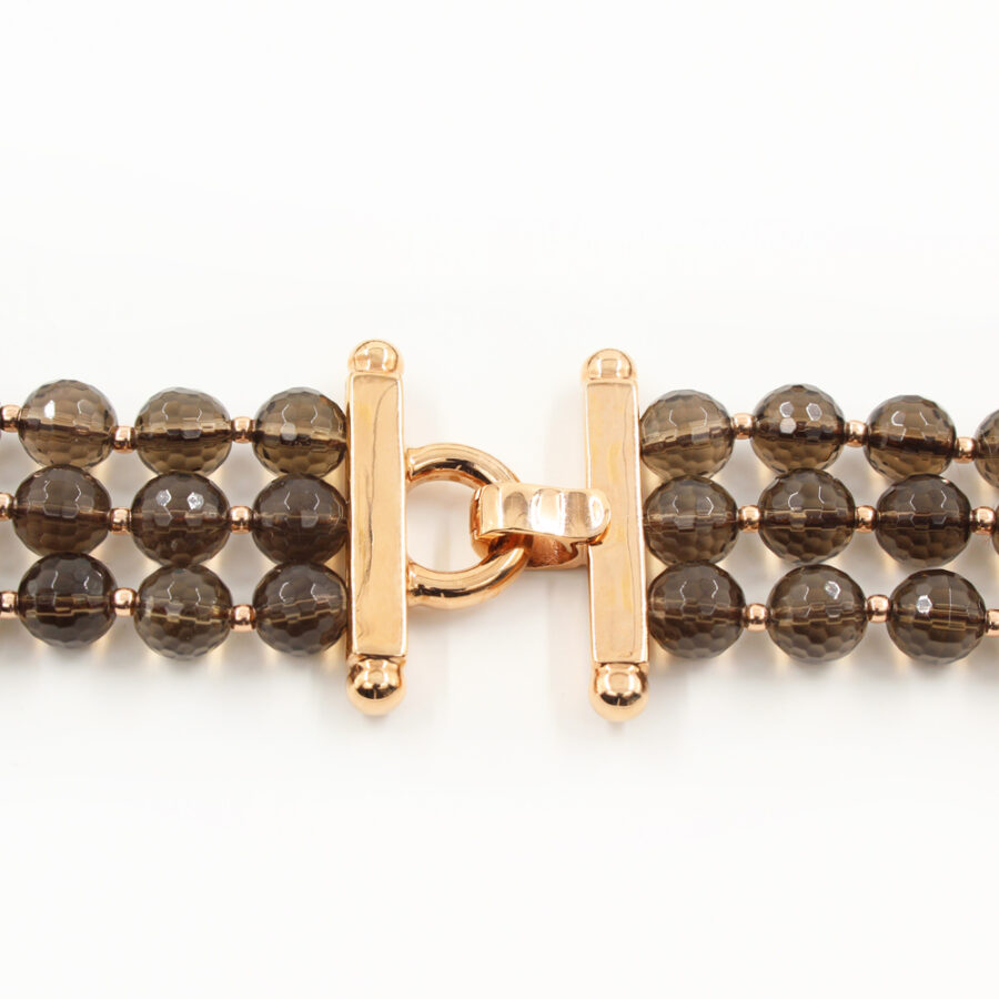 Collana Multifilo con quarzo fumè, perle barocche, e chiusura in argento 925‰ - Rosato - immagine 3