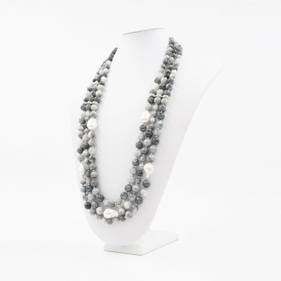 Collana Multifilo con occhio d'aquila, perle e chiusura in argento 925‰ – Rodiato