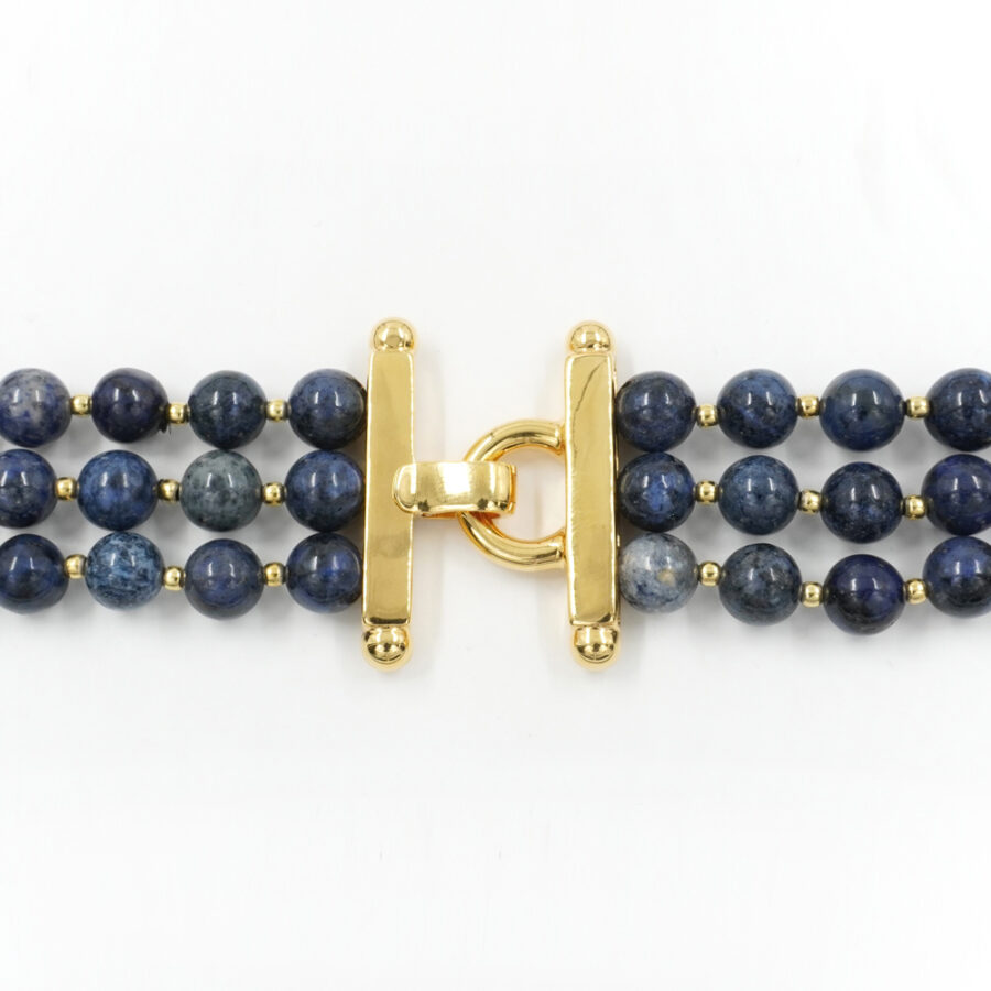 Collana Multifilo con dumortierite, perle e chiusura in argento 925‰ – Dorato - immagine 3