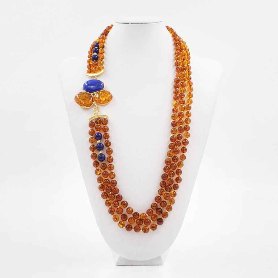 Collana Multifilo con ambra, lapis e elementi di ambra e lapis in chiusura in argento 925‰ - immagine 2