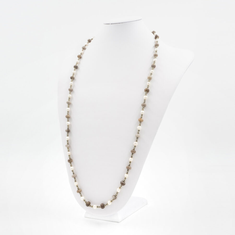 Collana con ematite, astroflite e perle e chiusura in argento 925‰ – Dorato - immagine 2
