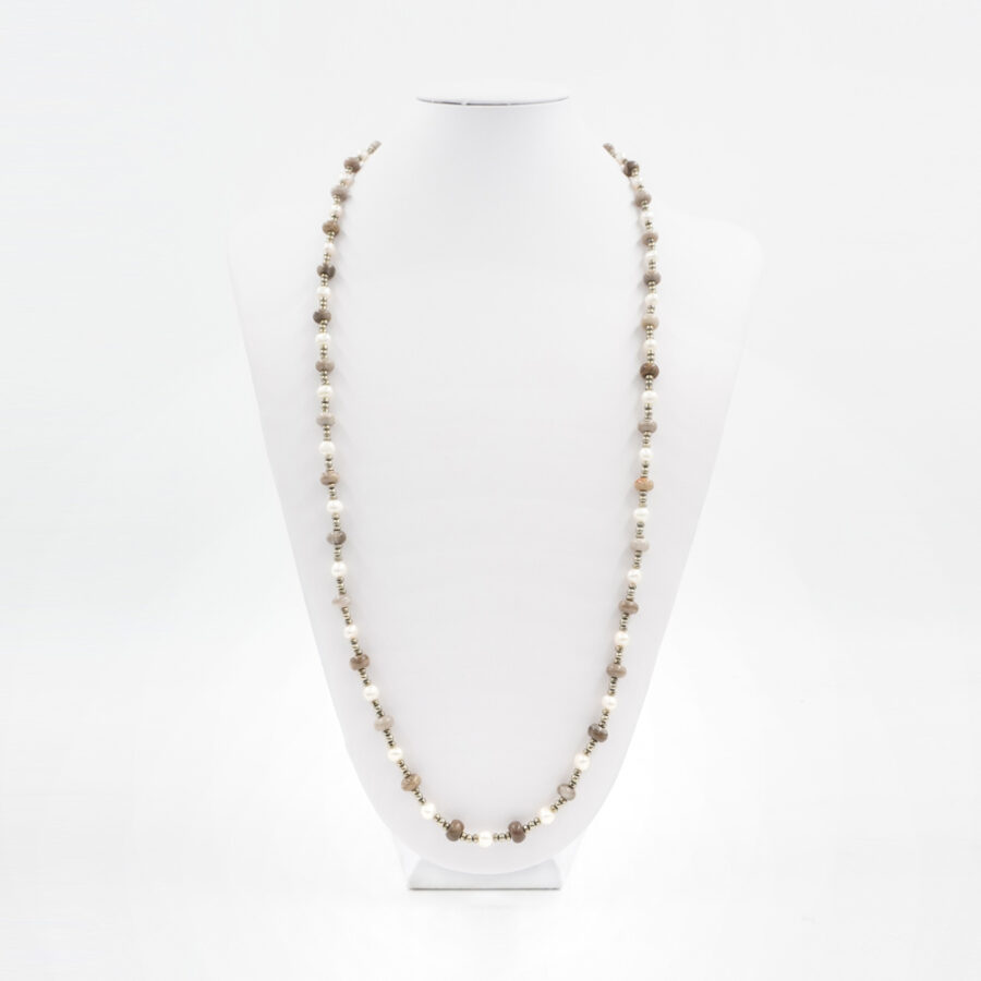 Collana con ematite, astroflite e perle e chiusura in argento 925‰ – Dorato - immagine 3