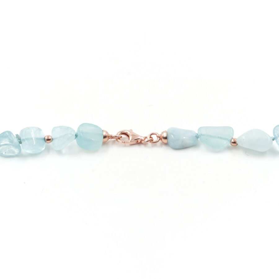 Collana con sassi di acquamarina, perle e elementi e chiusura in argento 925‰ – Rosato - immagine 4
