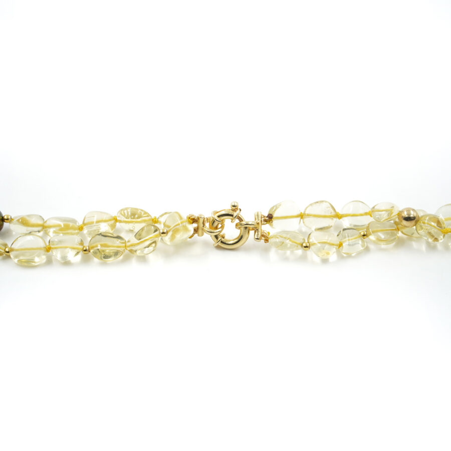 Collana Multifilo con sassi di quarzo lemon, perle e elementi e chiusura in argento 925‰ – Dorato - immagine 4