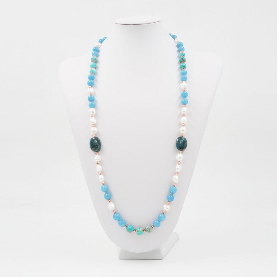 Collana con quarzo, diaspro imperiale, perla, apatite, ematite e chiusura in argento 925 – Rosato - immagine 2