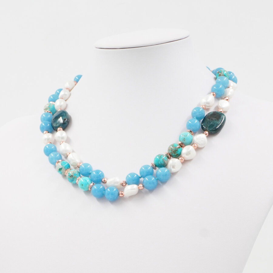 Collana con quarzo, diaspro imperiale, perla, apatite, ematite e chiusura in argento 925 – Rosato - immagine 3