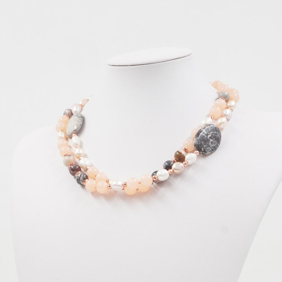 Collana con quarzo, diaspro bianco, perla, ematite e chiusura in argento 925 – Rosato - immagine 3