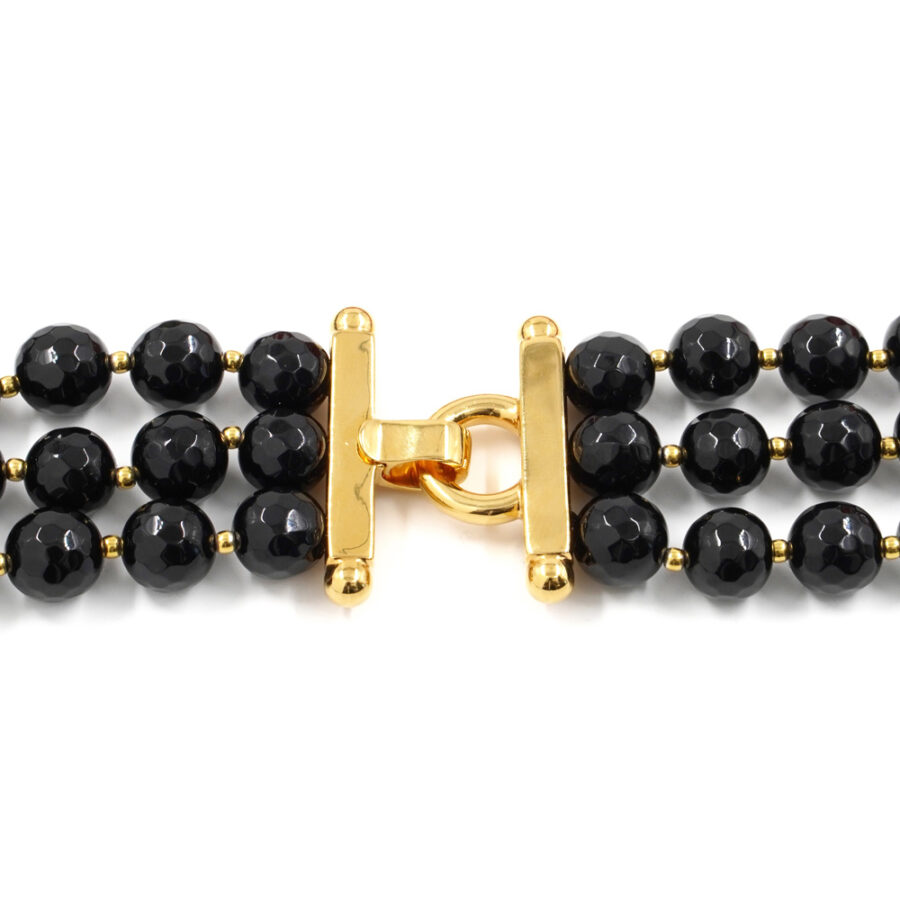 Collana Multifilo con agata nera, corallo e chiusura in argento 925 – Dorato - immagine 4