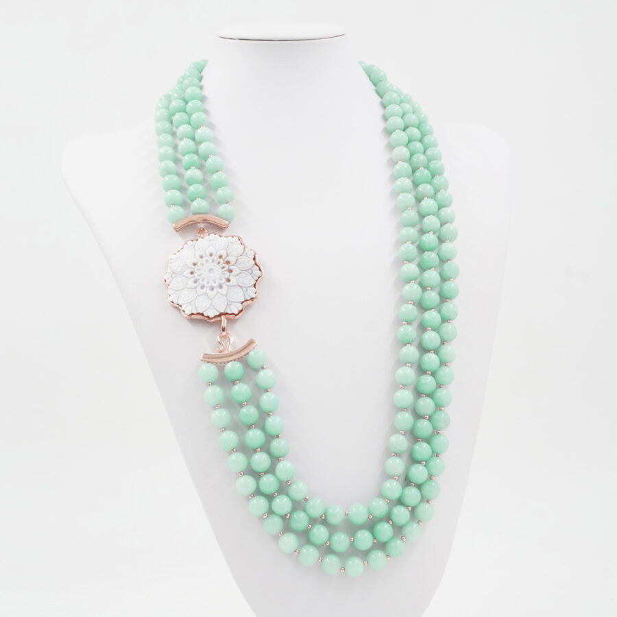 Collana Multifilo con amazzonite, cammeo e chiusura in argento 925 – Rosato