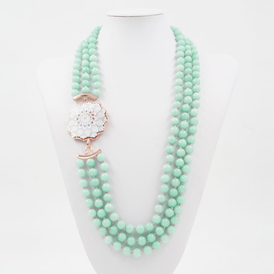 Collana Multifilo con amazzonite, cammeo e chiusura in argento 925 – Rosato - immagine 2
