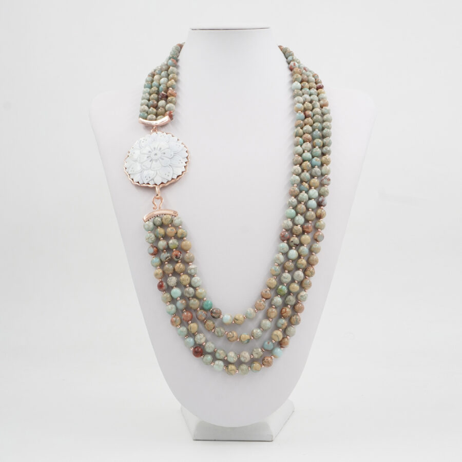 Collana Multifilo con diaspro imperiale, cammeo e chiusura in argento 925 – Rosato - immagine 2