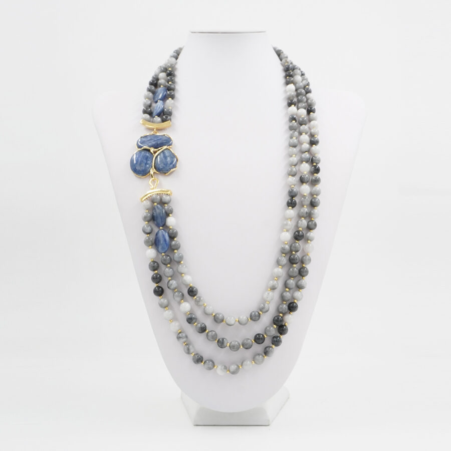 Collana Multifilo con occhio d'aquila, cianite e chiusura in argento 925 – Dorato - immagine 2