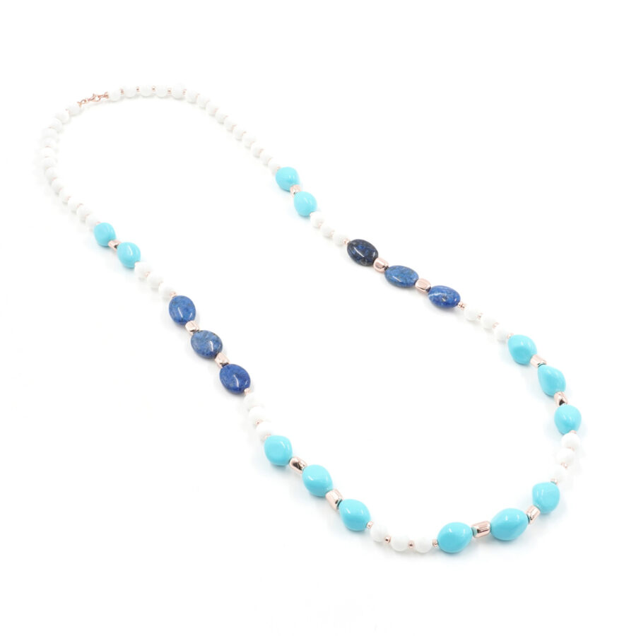 Collana con agata bianca, pasta di turchese, lapis, ematite e chiusura in argento 925 - Rosato - immagine 2