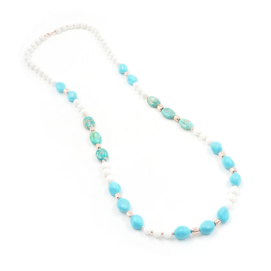 Collana con agata bianca, pasta di turchese, diaspro imperiale, ematite e chiusura in argento 925 - Rosato - immagine 2