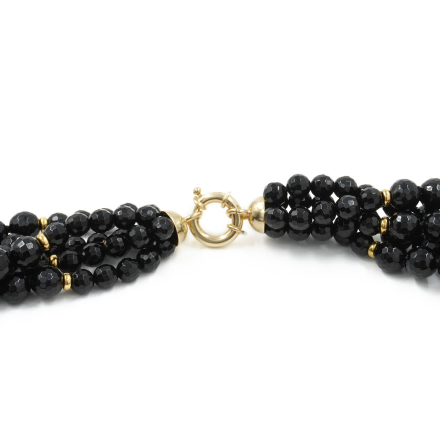 Collana Multifilo con agata nera, corallo e chiusura in argento 925 – Dorato - immagine 2