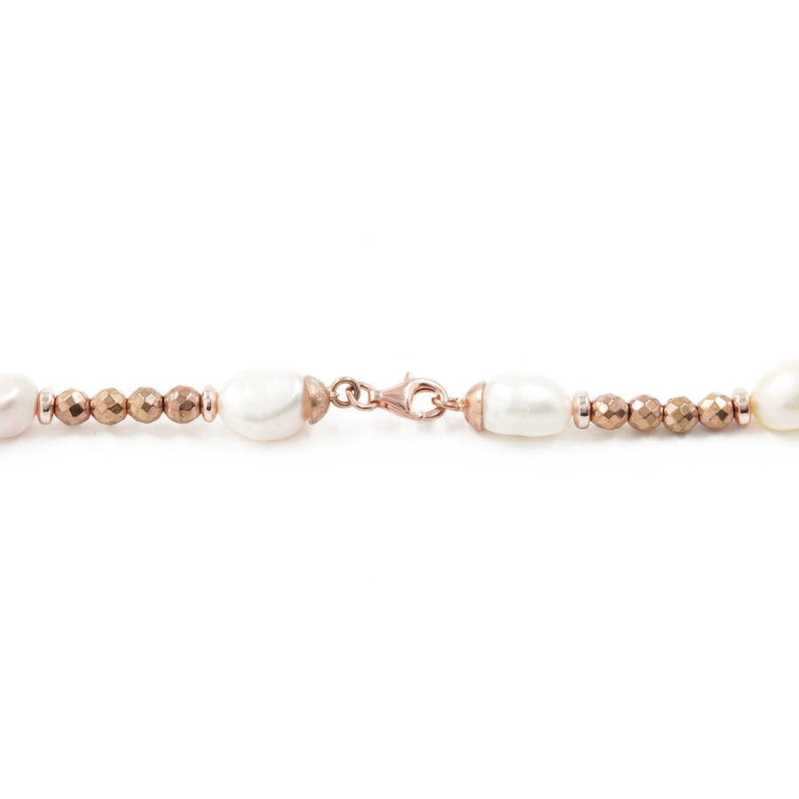 Collana con ematite rosa, pietra del sole e perle e chiusura in argento 925 – Rosato - immagine 3
