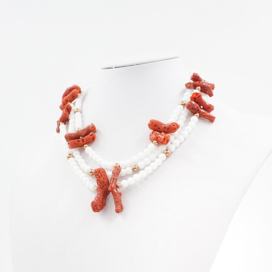 Collana con agata bianca, corallo, ematite e chiusura in argento 925‰ - Rosato - immagine 2