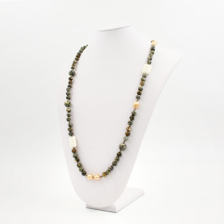 Collana fantasia Riolite, Perle, Ematite ed Osso con chiusura in argento 925‰ - immagine 3