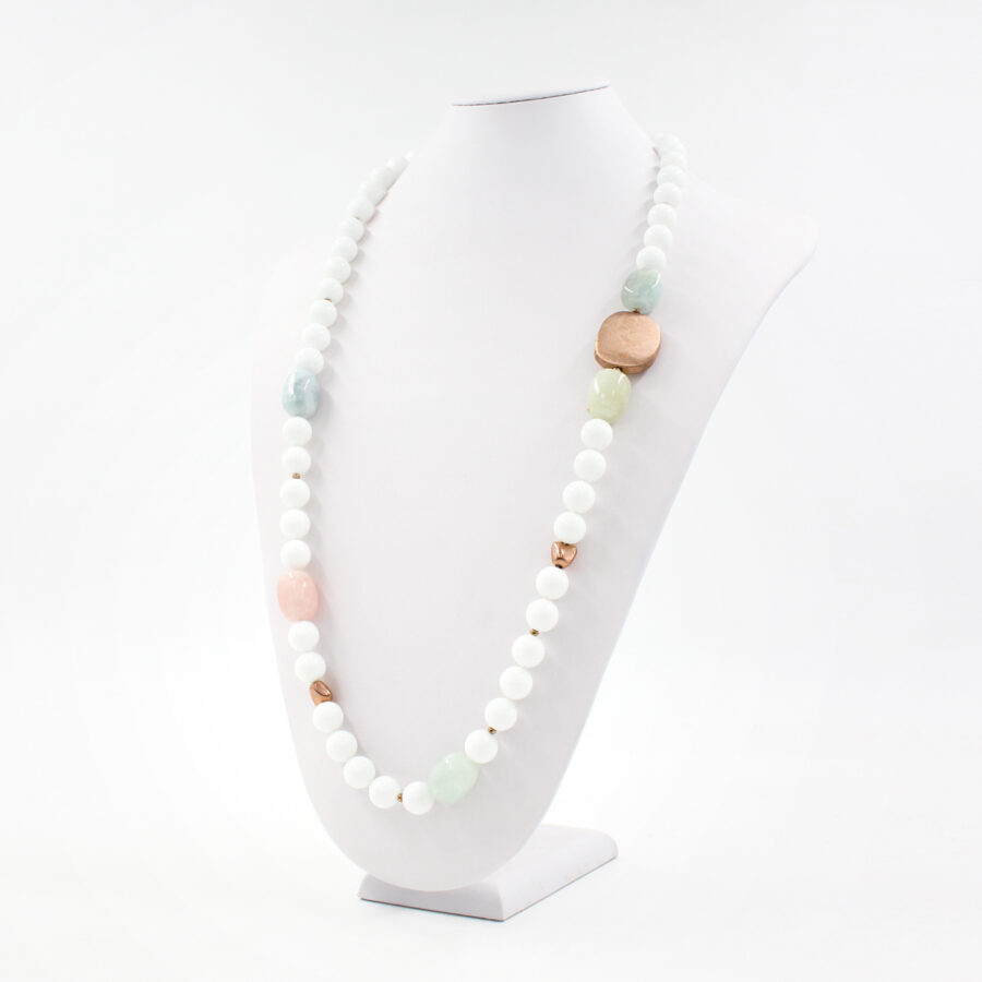 Collana in agata bianca, berillo, ematite e chiusura in argento 925‰ - immagine 2