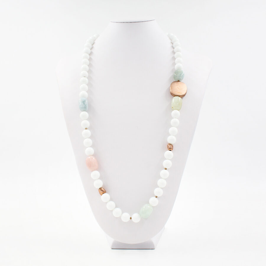 Collana in agata bianca, berillo, ematite e chiusura in argento 925‰ - immagine 3