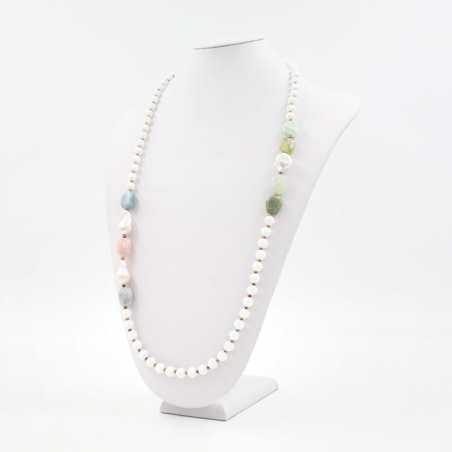 Collana in agata bianca, berillo, ematite e perle - immagine 2