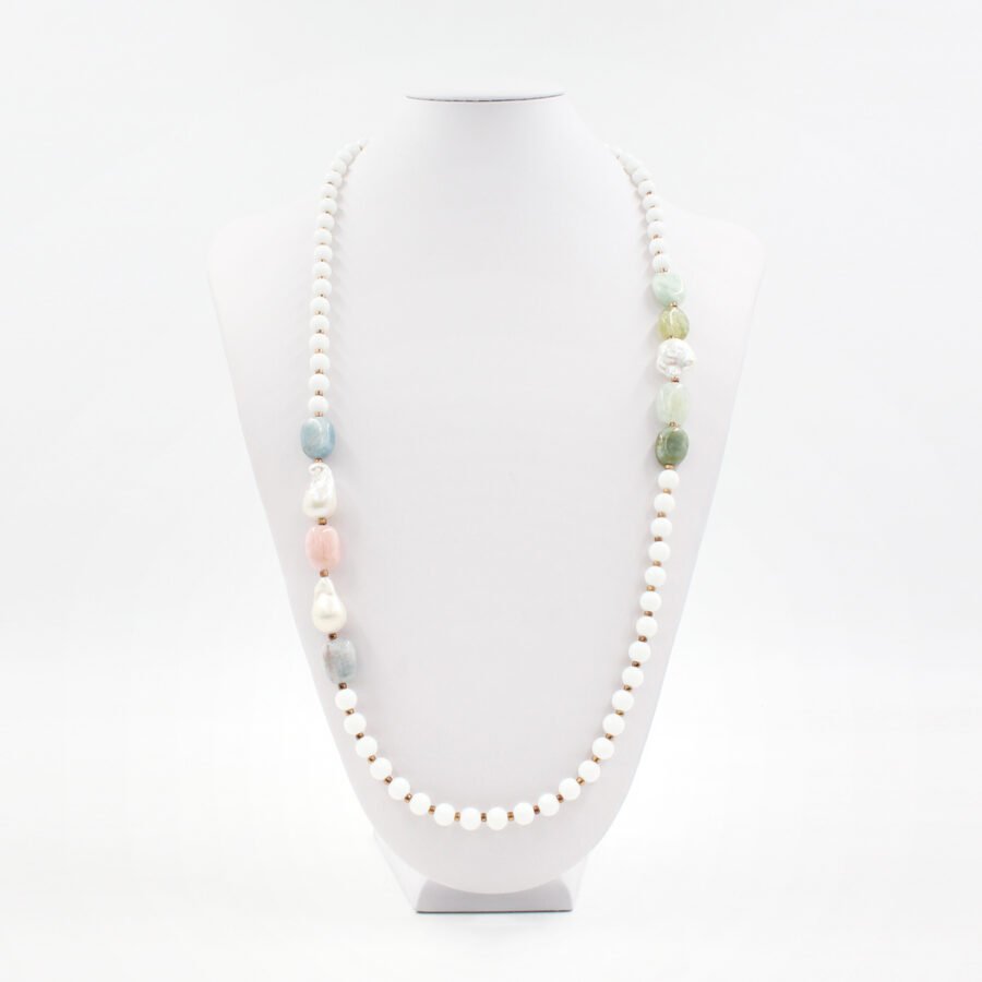 Collana in agata bianca, berillo, ematite e perle - immagine 3