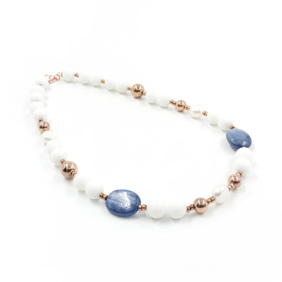 Collana agata bianca, ematite, cianite e chiusura in argento 925 – Rosato - immagine 2
