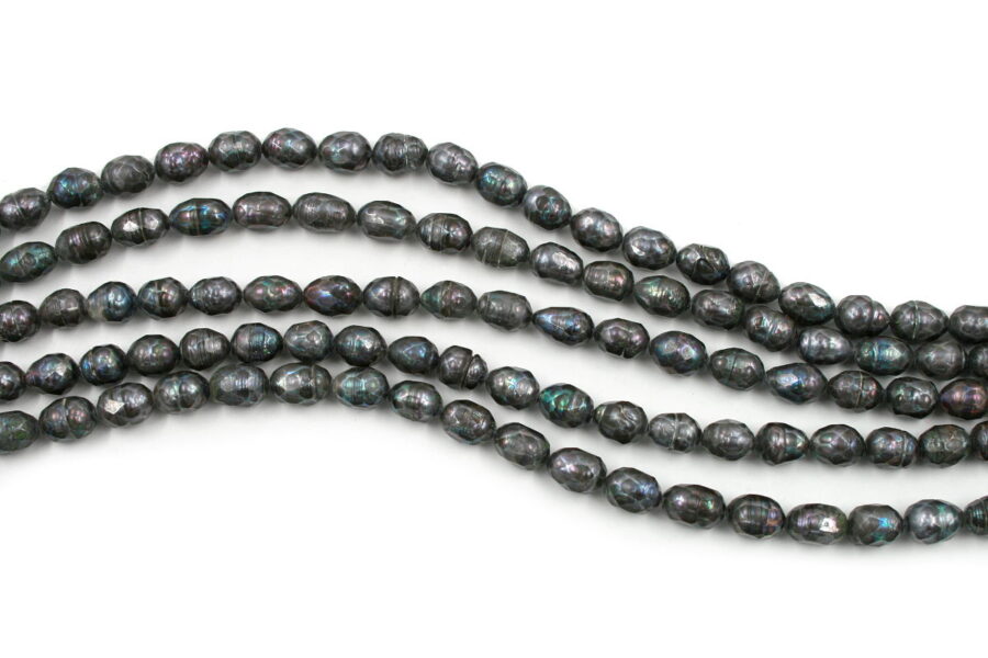 Perle d'Acqua Dolce fili riso superficie sfaccettata ~10x8mm – Grigio - immagine 2