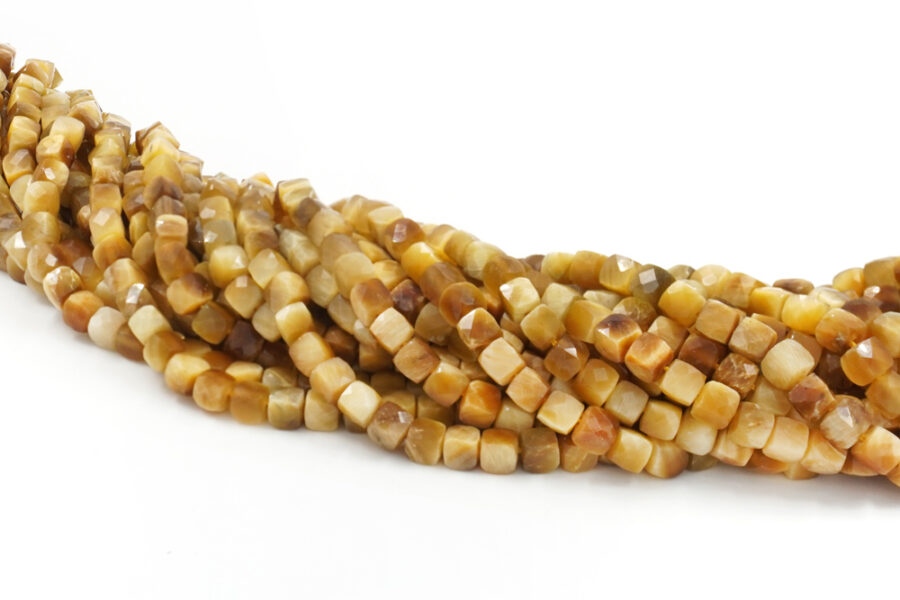 Occhio di Tigre Dorato fili cubi sfaccettati 5mm – Qualità A