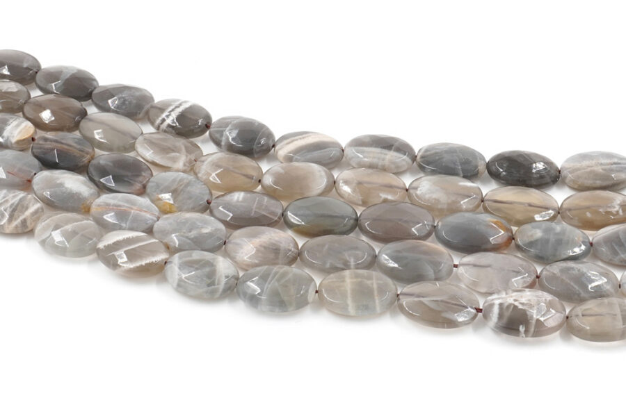 Moonstone Grigia fili flat oval sfaccettati 18x13mm