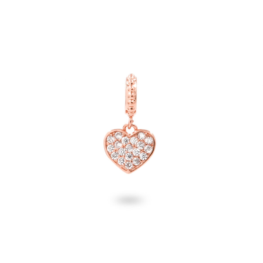 Charms in ottone con zirconi forma cuore 8mm – Rosato