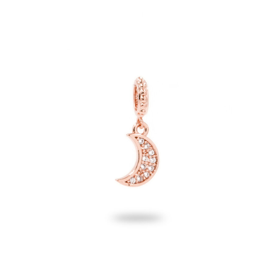 Charms in ottone con zirconi forma Luna 9x6mm – Rosato