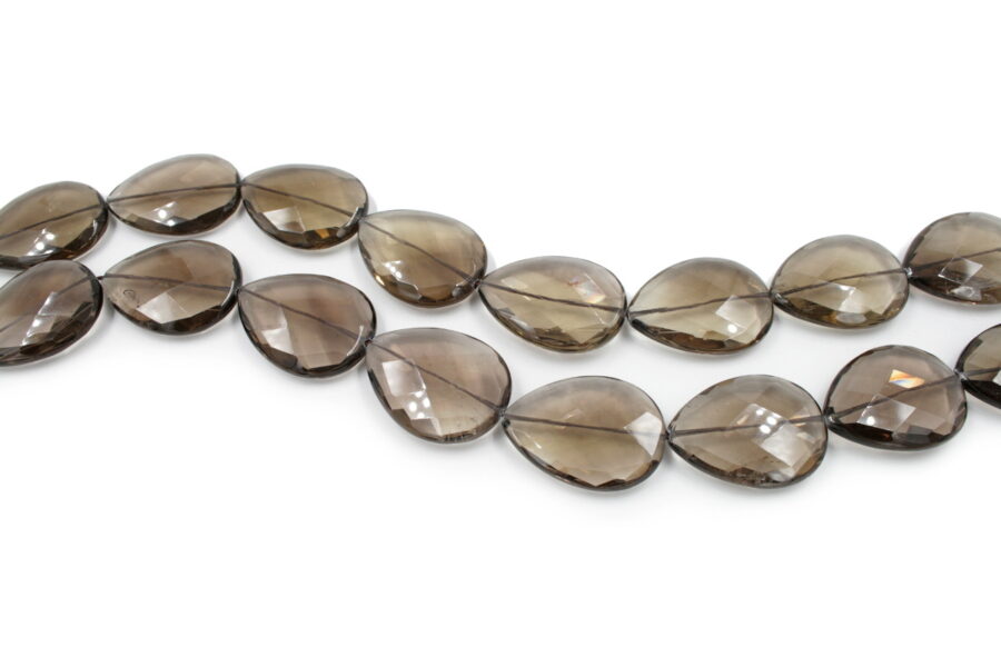 Quarzo fumè fili flat drop sfaccettati 40x30mm - Foro Passante