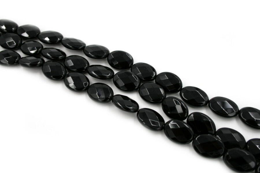 Agata nera fili flat oval sfaccettati 20x15mm