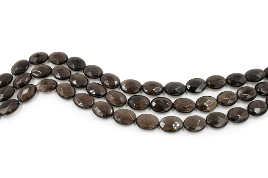 Quarzo fumè fili flat oval sfaccettati 20x15mm